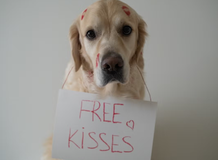 Golden Retrievers in Kissing Booth Costumes is Too Cute to Resist